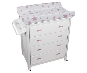 Bañera mueble PLASTIMYR con 4 cajones, bañera y cambiador antivuelco, rosas.