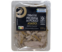 Tiras de pechuga de pollo asado ideales para ensaladas, arroces y pizzas ALCAMPO GOURMET 100 g.