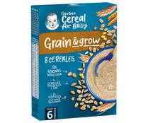 Papilla de 8 cereales integrales (trigo, avena, cebada, centeno, maíz, espelta, arroz y triticale), a partir de 6 meses GERBER 250 g.