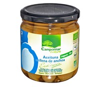Aceitunas rellenas de anchoa ecológica CAMPOMAR 200 g.