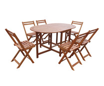 Conjunto de jardín de madera de 6 plazas con mesa y 6 sillas plegables, KACTUS.