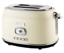 Tostador WESTINGHOUSE WKTT857WH cream vintage, 2 ranuras extra anchas, 6 niveles de tostado, exterior de acero inoxidable.