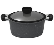 Olla de 28cm de aluminio fundido con interior antiadherente símil marmol y tapa incluida, apta para inducción, ACTUEL.