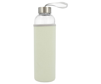 Botella de vidrio transparente con funda de neopreno, Quidate QUID. Botella de vidrio transparente con funda de neopreno, Quidate QUID.