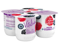 Yogur desnatado 0% materia grasa, sabor frutos del bosque VITALINEA de Danone 4 x 120 g.