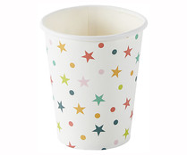 Vasos de cartón blancos decorados con estrellas de  0,2 litros, 10 unidades, ACTUEL.