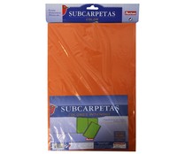 10 subcarpetas de cartulina de varios colores, tamaño DIN A-4, perforaciones para fasterner PRODUCTO ALCAMPO.