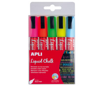 5 rotuladores de tiza borrable, varios colores, Liquid Chalk, APLI.