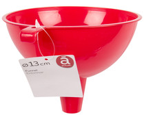 Embudo 13cm. fabricado en plástico rojo, ACTUEL.