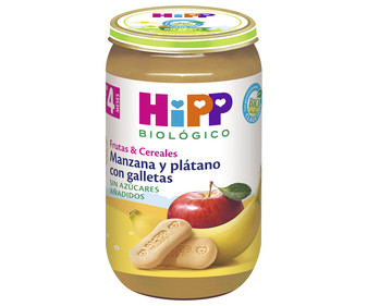 Tarrito de fruta (manzana y plátano) con galletas ecológico a partir de 4 meses HIPP Biológico 250 g. Tarrito de fruta (manzana y plátano) con galletas ecológico a partir de 4 meses HIPP Biológico 250 g.