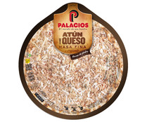 Pizza de atún y queso con masa fina y crujiente cocida en horno de piedra PALACIOS 400 g.