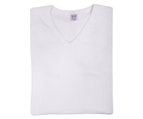 Camiseta termal de manga corta, cuello pico ABANDERADO, color blanco, talla XXL (60).