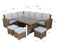 Conjunto de  muebles de jardín 9 plazas con 2 sofás, 3 taburetes y mesa de aluminio y ratán color marrón/blanco, incluye cojines, Estocolmo KACTUS.