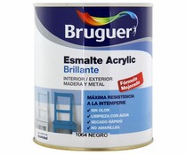 Bote de 0.75 litros de esmalte acrílico decorativo, de color negro con acabado brillante BRUGUER.