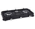 Cocina gas portátil JATA JECG2703 3 quemadores, tapa protectora extraíble.