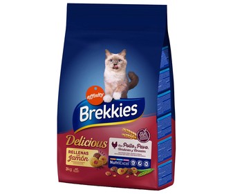 Pienso para gatos a base de aves y verduras BREKKIES DELICIOUS 3 kg.