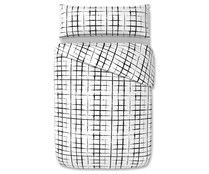 Juego de funda nórdica y funda de almohada para cama de 105cm., 48% algodón, diseño cuadros color blanco y negro, ACTUEL.
