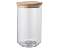 Bote de vidrio con tapa de madera, capacidad 0,9 litro, H: 21,5cm, A: 8,3cm,  ACTUEL.