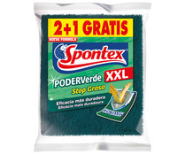 Estropajo fibra antigrasa SPONTEX PODER VERDE XXL 2 + 1 uds.