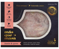 Pizza artesana de jamón cocido artesano, Edam, mozzarella y salsa de tomate MAS QUE MASA 420 g.