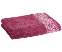 Toalla de lavabo 100% algodón color rosa con cenefa floral, 500g/m² ACTUEL.