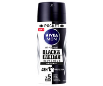 Desodorante en spray para hombre con protección anti transpirante hasta 48 horas NIVEA Black & white invisible original 100 ml.