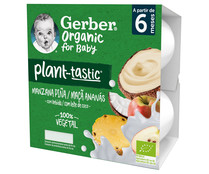 Postre 100% vegetal infantil  con bebida de coco, mananza y piña ecológicos, a partir de 6 meses GERBER Organic 4 x 90 g.