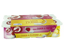 Yogur con sabores variados (4 de fresa y 4 de plátano) PRODUCTO ALCAMPO 8 x 125 g.