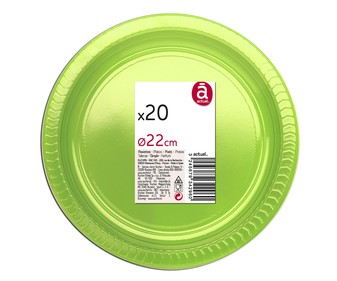 Platos desechables color verde, 22 centímetros de diámetro ACTUEL 20 unidades. Platos desechables color verde, 22 centímetros de diámetro ACTUEL 20 unidades.