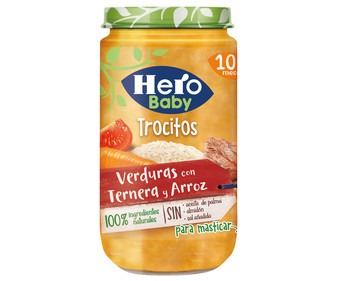 Tarrito de verduras con ternera y arroz, a partir de 10 meses HERO BABY Trocitos 235 g. Tarrito de verduras con ternera y arroz, a partir de 10 meses HERO BABY Trocitos 235 g.