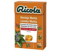 Caramelos de hierbas suizas, sin azúcar, sabor a menta-naranja y efecto refrescante RICOLA 50 g.