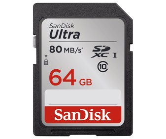 Tarjeta de memoria SANDISK ULTRA, SDXC, capacidad 64GB, alta velocidad, 80MB/S, clase 10. Tarjeta de memoria SANDISK ULTRA, SDXC, capacidad 64GB, alta velocidad, 80MB/S, clase 10.