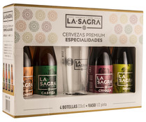 Estuche degustación de cerveza con vaso incluido LA SAGRA 4 botellas de 33 cl.