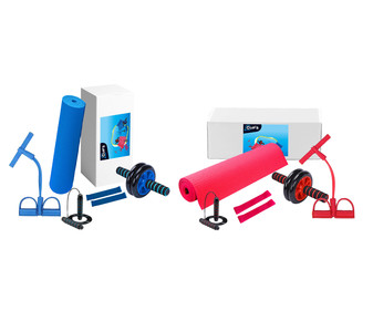 Set de entrenamiento fitness con esterilla, rueda de abdominales y remo, CUP'S ALCAMPO. Set de entrenamiento fitness con esterilla, rueda de abdominales y remo, CUP'S ALCAMPO.