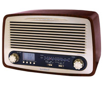 Radio de sobremesa estilo retro SUNSTECH RPR4000WD, AM / FM, reloj, alarma, USB, lector tarjetas, aux.