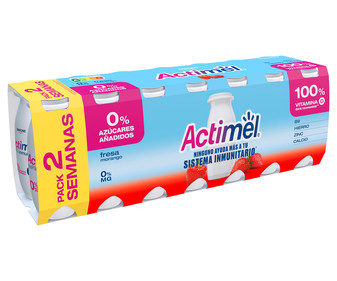 Leche fermentada con Lcasei, sabor a fresa y sin azúcares añadidos ACTIMEL de Danone 14 x 94 ml. Leche fermentada con Lcasei, sabor a fresa y sin azúcares añadidos ACTIMEL de Danone 14 x 94 ml.