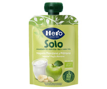 Bolsita de yogur y fruta (manzana y plátano), ecológicos a partir de 12 meses HERO Solo 100 g.