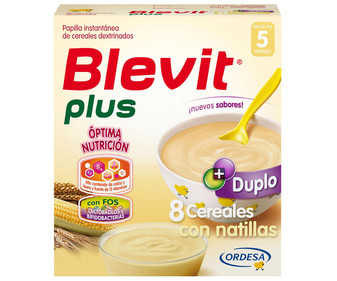 Papilla en polvo de 8 cereales con natillas a partir de 5 meses BLEVIT Plus 600 g. Papilla en polvo de 8 cereales con natillas a partir de 5 meses BLEVIT Plus 600 g.