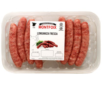 Bandeja de longanizas frescas de cerdo, tipo salchichas, elaboradas sin gluten ni lactosa MONTFOIX
