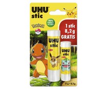 Lote de 2 barras adhesivas (21g y 8 g) decoradas con divertidos dibujos de Pokemon, UHU.