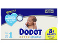 Pañales talla 1 para bebes de 2 a 5 kilogramos DODOT Sensitive 80 uds.