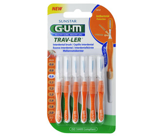 Cepillo interdental de 0,9 mm y protección antibacteriana GUM Trav-ler 6 uds. Cepillo interdental de 0,9 mm y protección antibacteriana GUM Trav-ler 6 uds.