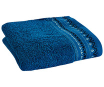 Toalla de lavabo 100% algodón color azul con cenefa, 500g/m² ACTUEL.