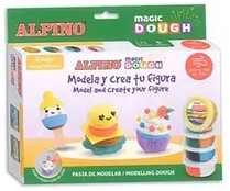 Kit de moldeado Magic Dough, set foodie, 6 botes de 40 gr en colores surtidos, ALPINO.