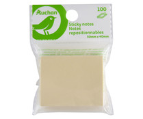 Pack de 100 notas adhesivas de 50x40 milímetros de color pastel, PRODUCTO ALCAMPO.