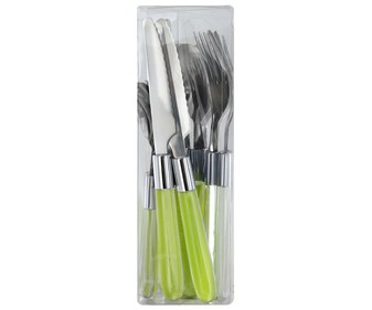 Set de 16 cubiertos con mango de plástico color verde TABERSEO.
