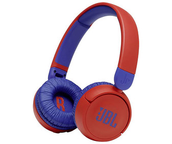 Auriculares Bluetooth para niños tipo diadema JBL JR 310 BT, control de volumen, color azul y rojo.