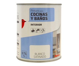 Bote 0.75l. de pintura acrílica blanca satinada resistente a la humedad para cocinas y baños PRODUCTO ALCAMPO. Bote 0.75l. de pintura acrílica blanca satinada resistente a la humedad para cocinas y baños PRODUCTO ALCAMPO.