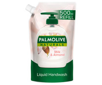 Recambio de jabón de manos líquido sin jabón, enriquecido con leche y almendras PALMOLIVE Naturals 500 ml.