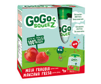Manzana y fresa trituradas GOGO SQUEEZ pack 4 uds, x 90 g.